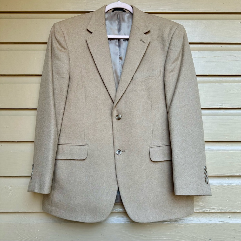 Men’s 100% Camelhair Blazer Coat Size 40S Tan Neutral Classic Jacket Outerwear